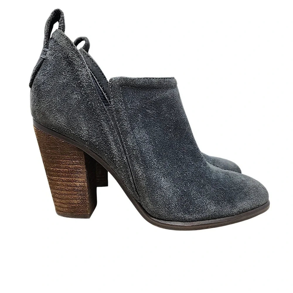 Vince Camuto Ankle Bootie 6.5 M Women Kirsten Gray Suede Block Heel Cutout 3